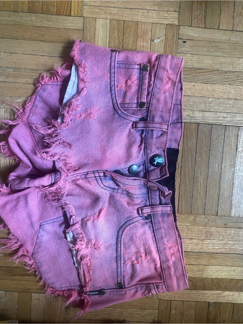 Pink Distressed Denim Cutoff Shorts